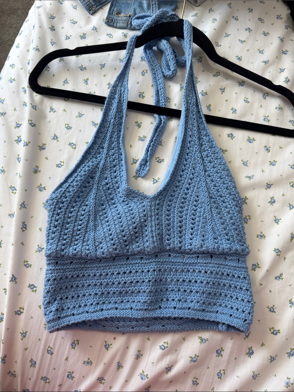 Hollister Light Blue Crochet Halter Crop Top XS